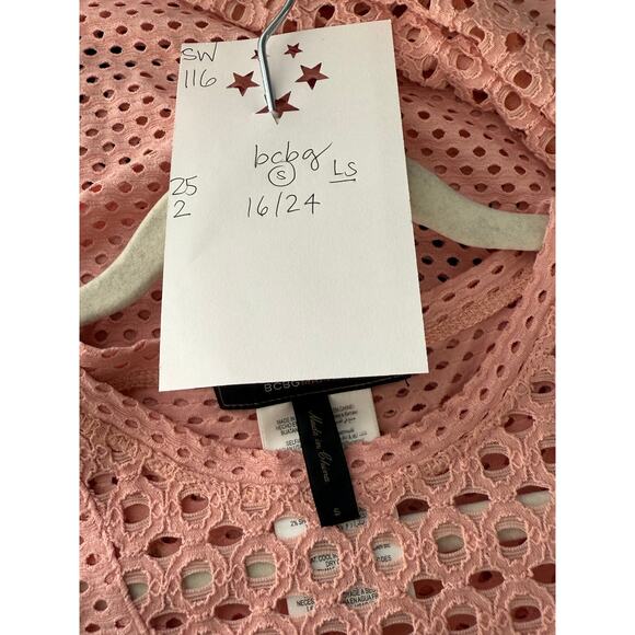 BCBG Max Azria Shirt Women's Small Whisper Pink Mesh Long Sleeve - Picture 3 of 6